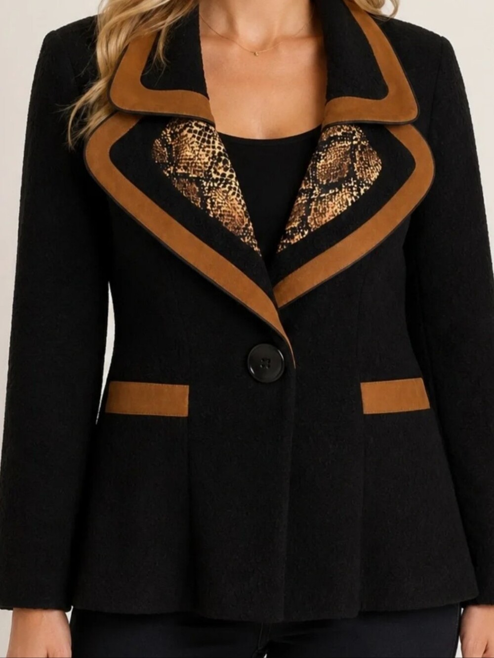 Joseph Ribkoff Elegant Black & Tan Trim Ladies' Tailored Jacket. Sz 12
